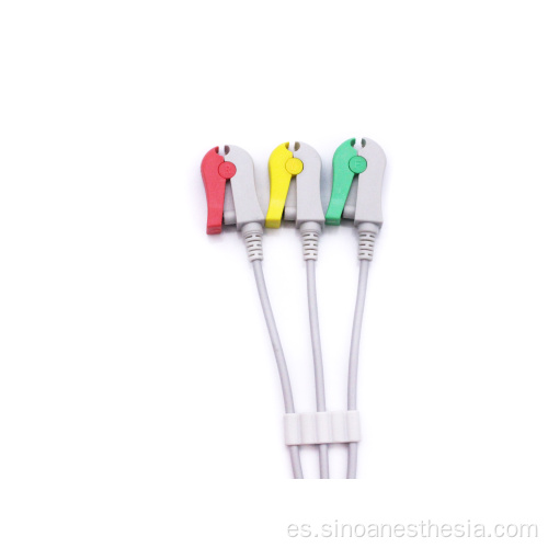 Cable de ECG reutilizable de 3 derivaciones con terminales de clip